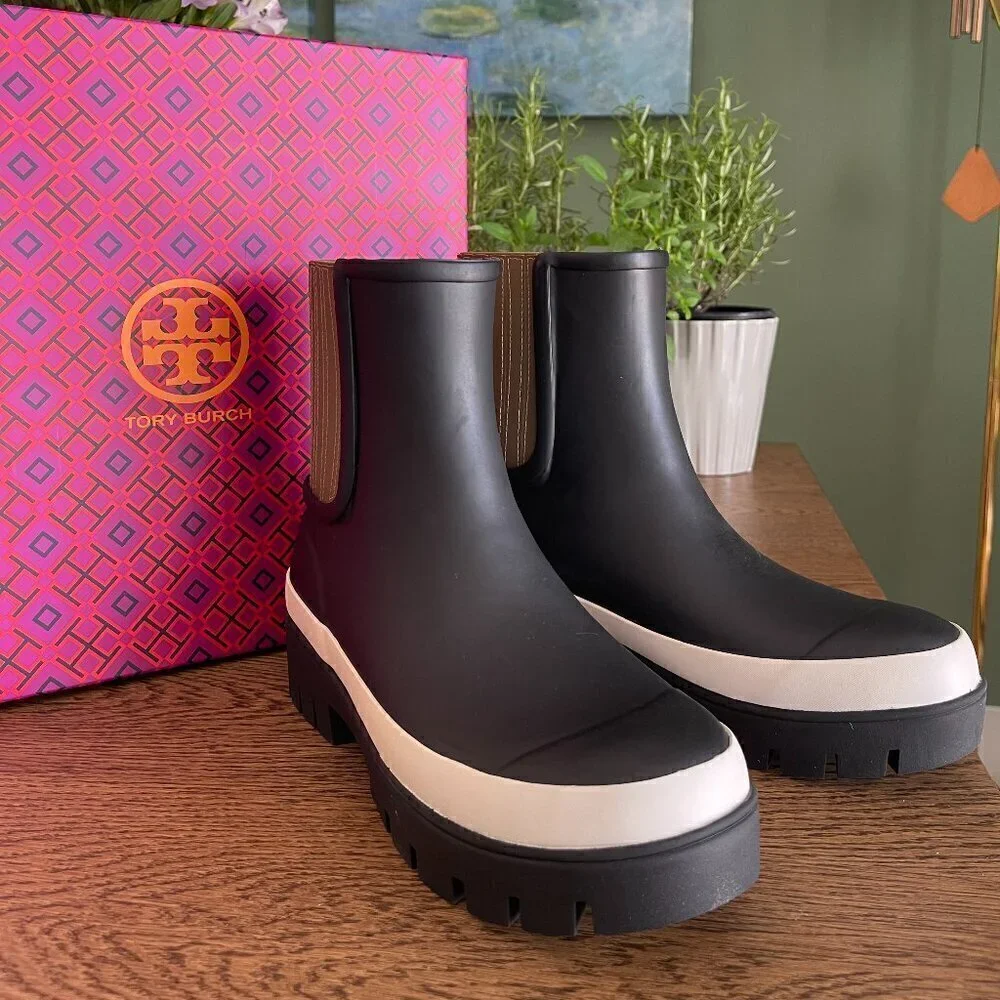 NWT! NEW! Tory Burch Hurricane Boots -BLACK **ONLY US 7** Waterproof